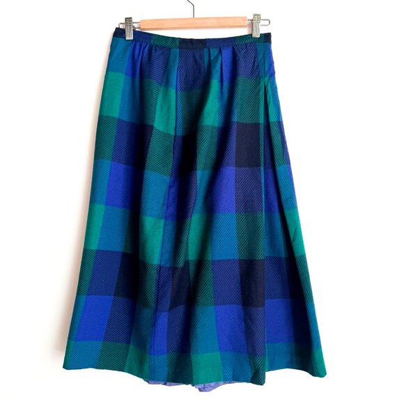Allure Canada Green Blue Window Pane Plaid Wool Skirt M - Picture 4 of 5